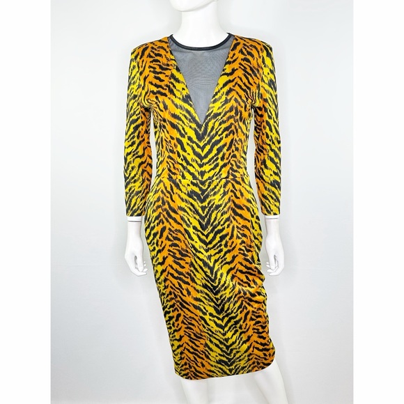 Deadly Dames Dresses & Skirts - Deadly Dames MISFITS Dress in Tiger Print Size L Long Sleeve Mesh V-Neck Pin Up